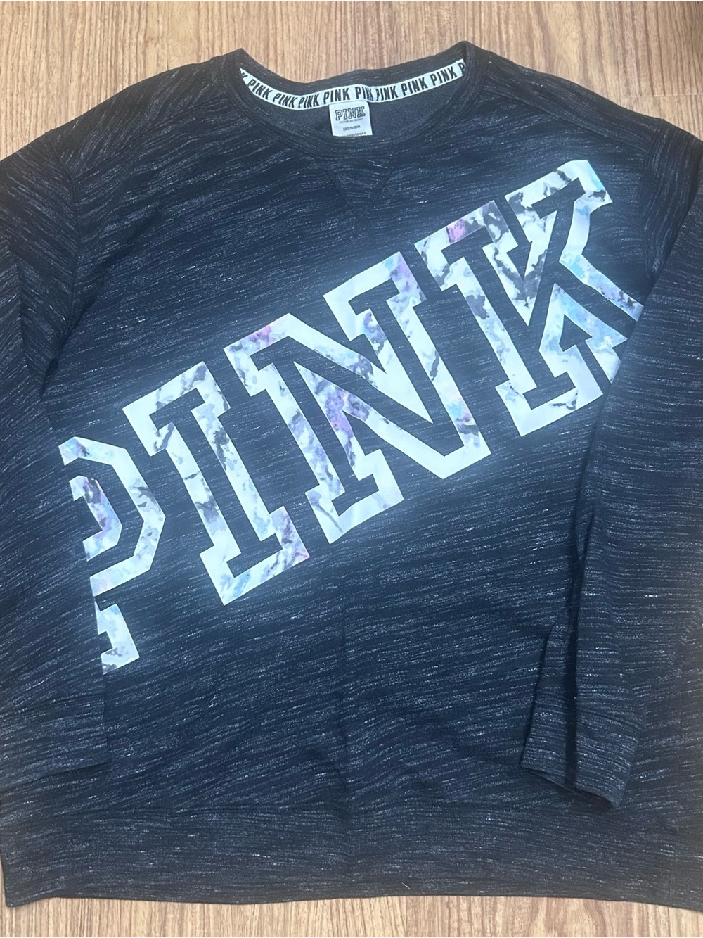 PINK Victoria's Secret Black Long Sleeve Tee with Marble Lettering